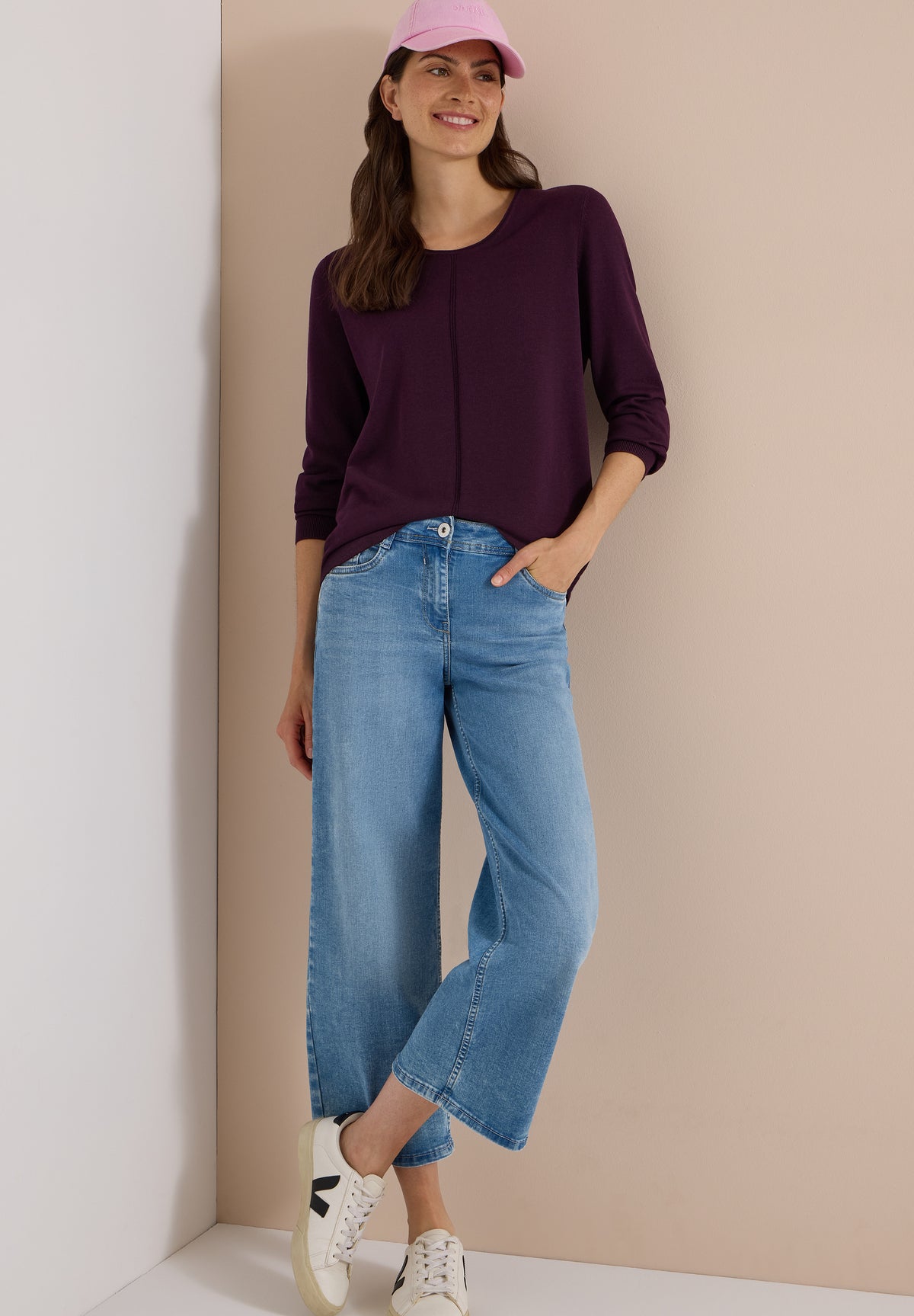 CECIL Damen Basic Pullover mit Rundhals - Auberginenrot eggplant red