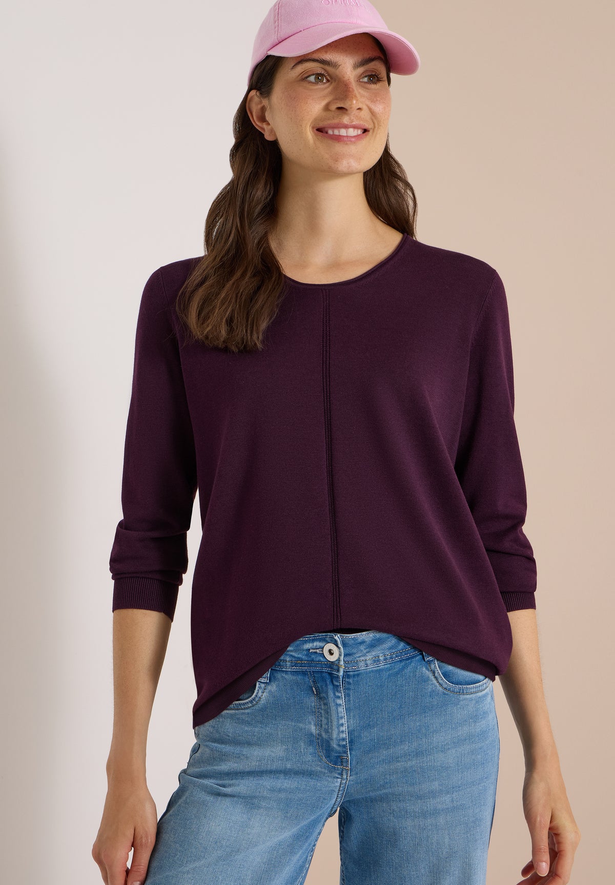 CECIL Damen Basic Pullover mit Rundhals - Auberginenrot eggplant red