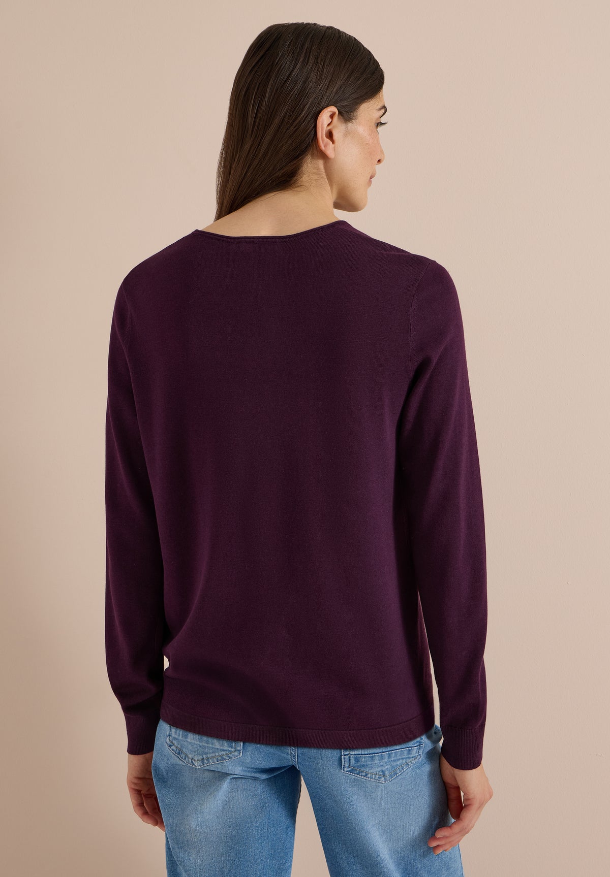 CECIL Damen Basic Pullover mit Rundhals - Auberginenrot eggplant red