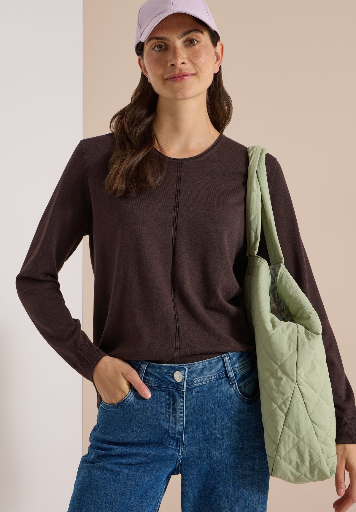 CECIL Damen Basic Pullover mit Rundhals - Braun truffle brown