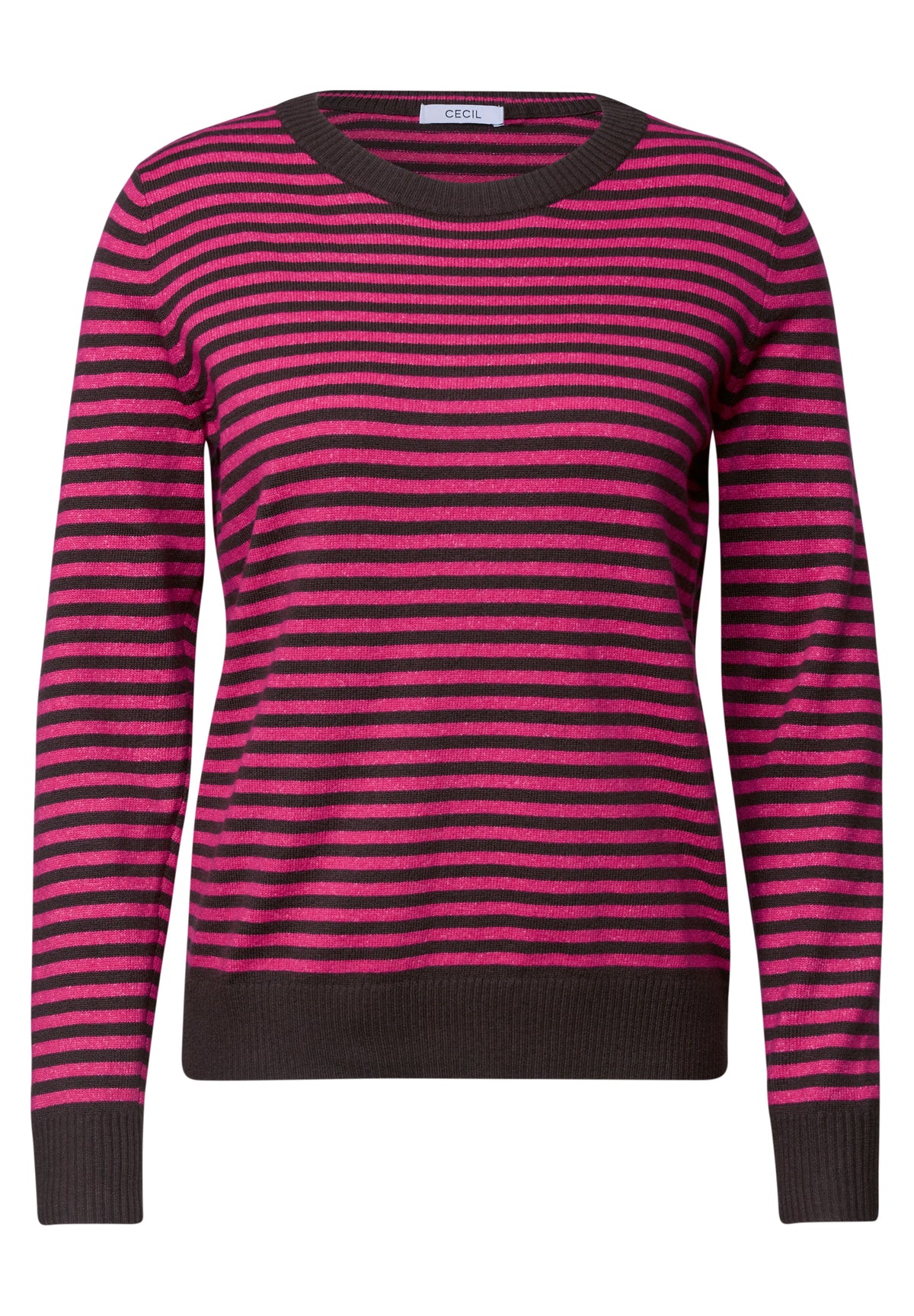 CECIL Damen Streifenpullover mit Rundhals - Pink meliert pink flash melange