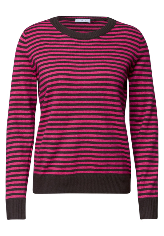 CECIL Damen Streifenpullover mit Rundhals - Pink meliert pink flash melange