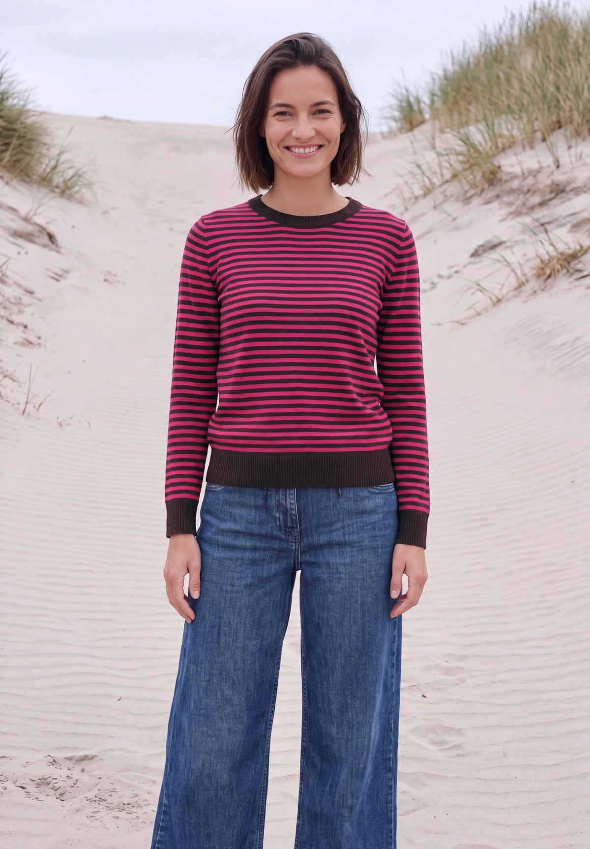 CECIL Damen Streifenpullover mit Rundhals - Pink meliert pink flash melange
