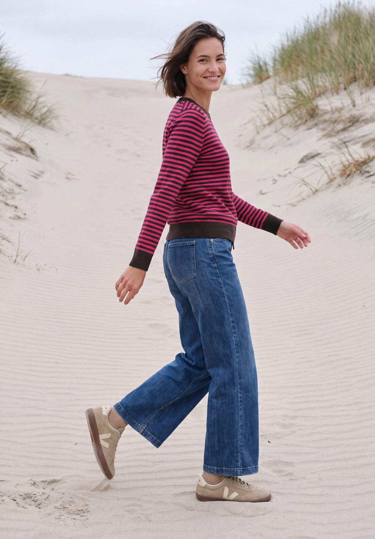 CECIL Damen Streifenpullover mit Rundhals - Pink meliert pink flash melange