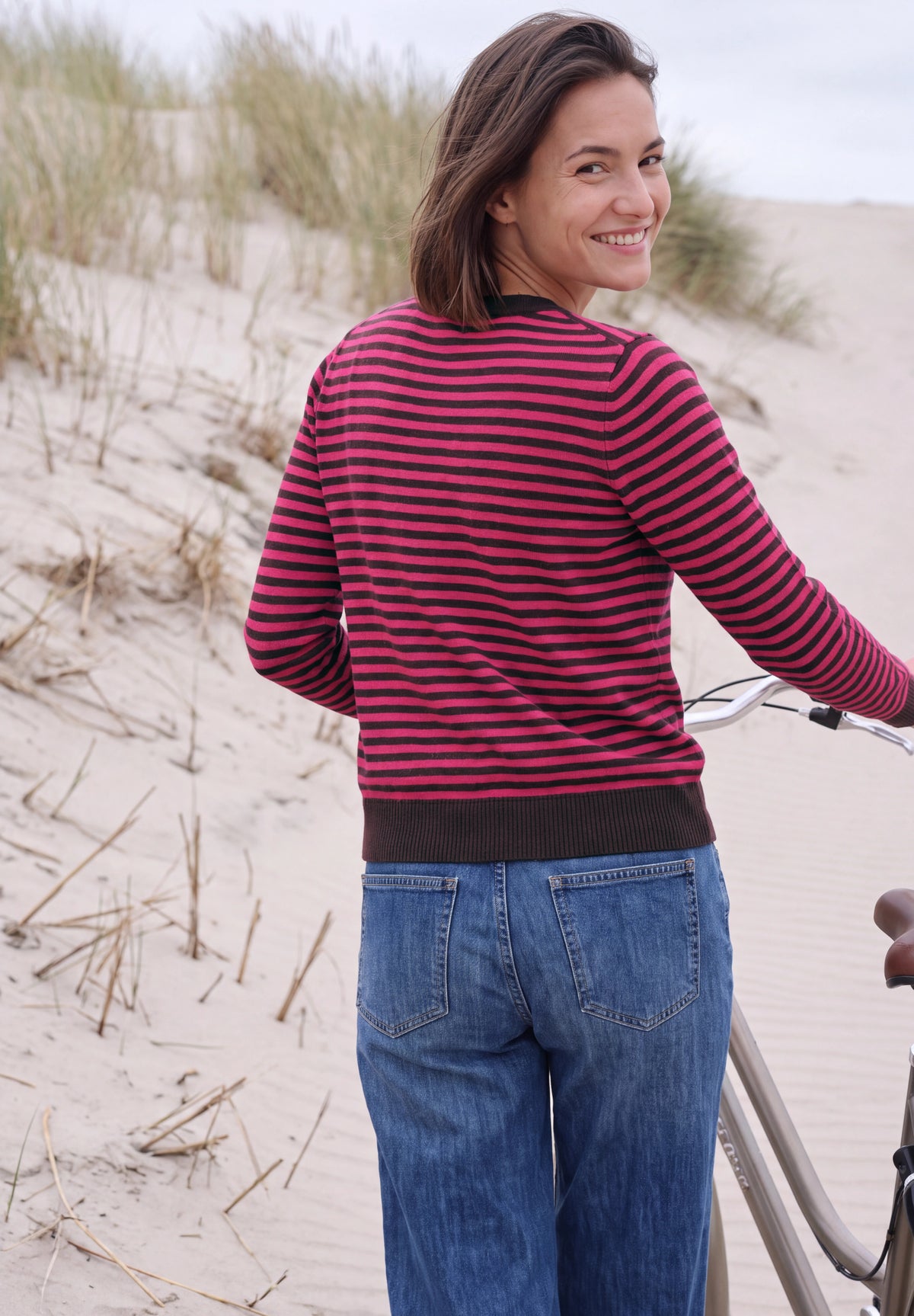 CECIL Damen Streifenpullover mit Rundhals - Pink meliert pink flash melange