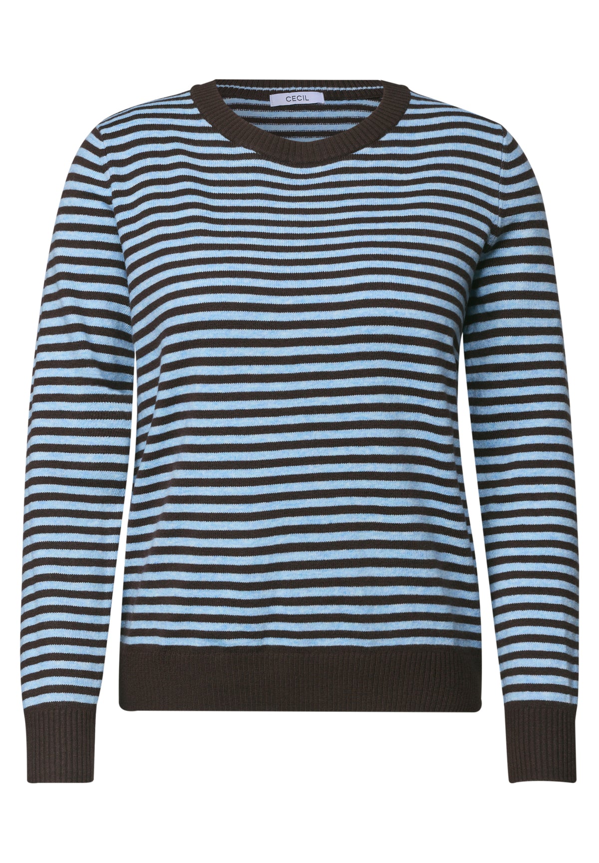 CECIL Damen Streifenpullover mit Rundhals - Blau meliert cosmopolitan blue melange