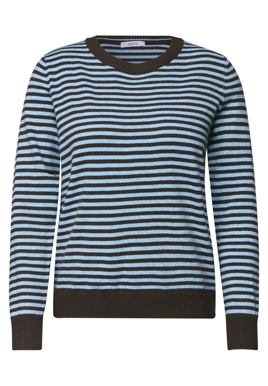 CECIL Damen Streifenpullover mit Rundhals - Blau meliert cosmopolitan blue melange