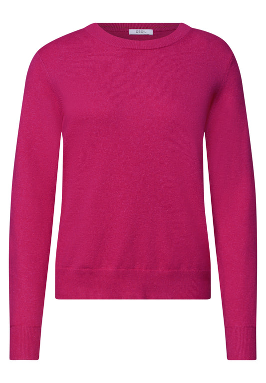 CECIL Damen Strickpullover mit Rundhals - Pink meliert pink flash melange