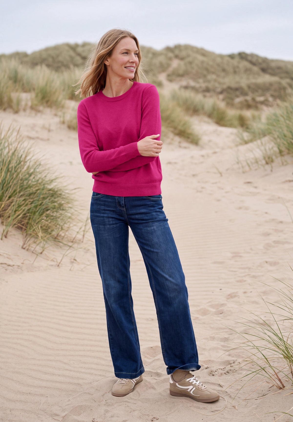 CECIL Damen Strickpullover mit Rundhals - Pink meliert pink flash melange