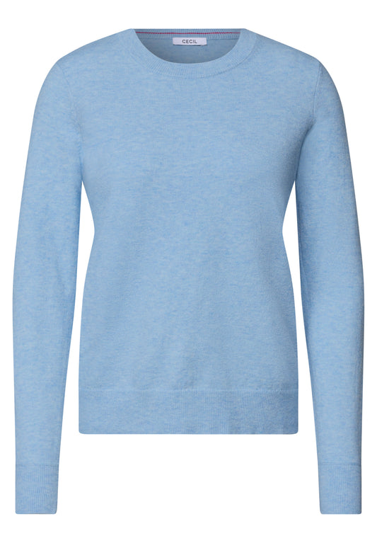CECIL Damen Pullover mit Rundhals - Blau meliert cosmopolitan blue melange