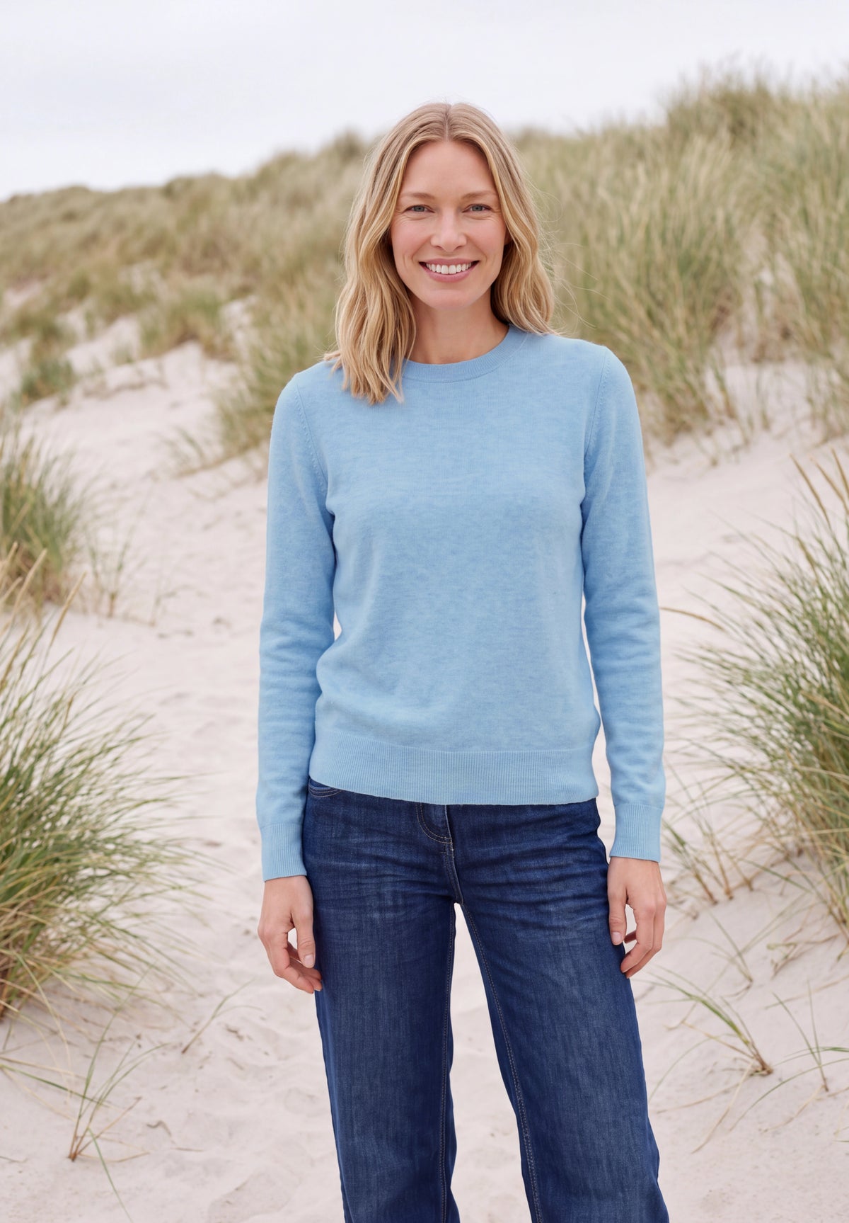 CECIL Damen Pullover mit Rundhals - Blau meliert cosmopolitan blue melange