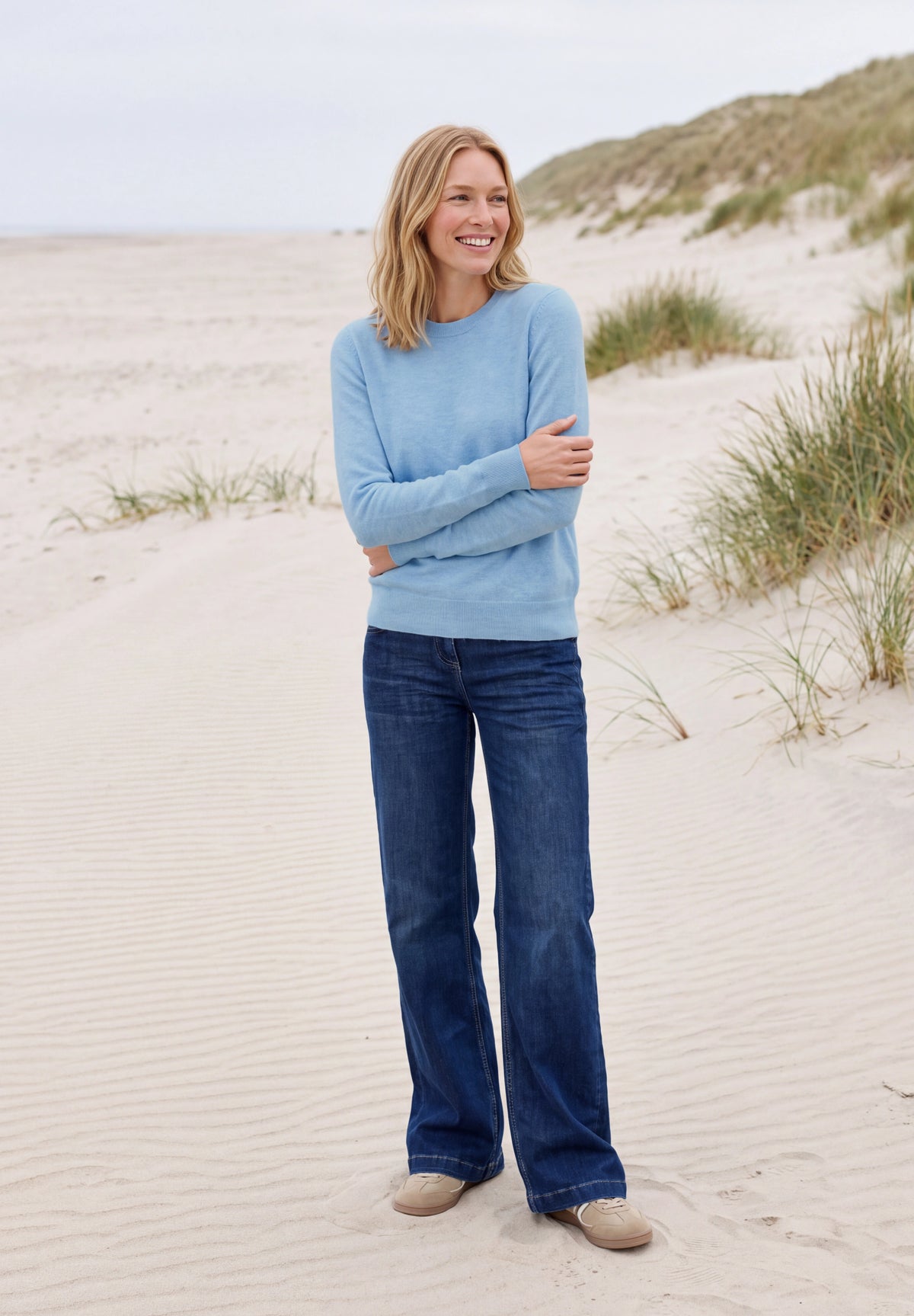 CECIL Damen Pullover mit Rundhals - Blau meliert cosmopolitan blue melange