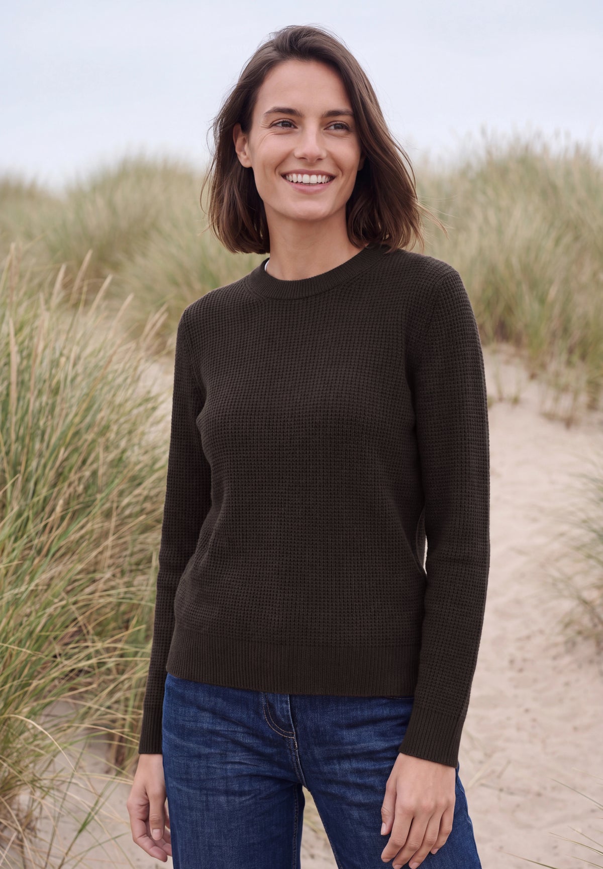 CECIL Damen Strukturpullover mit Rundhals - Braun truffle brown