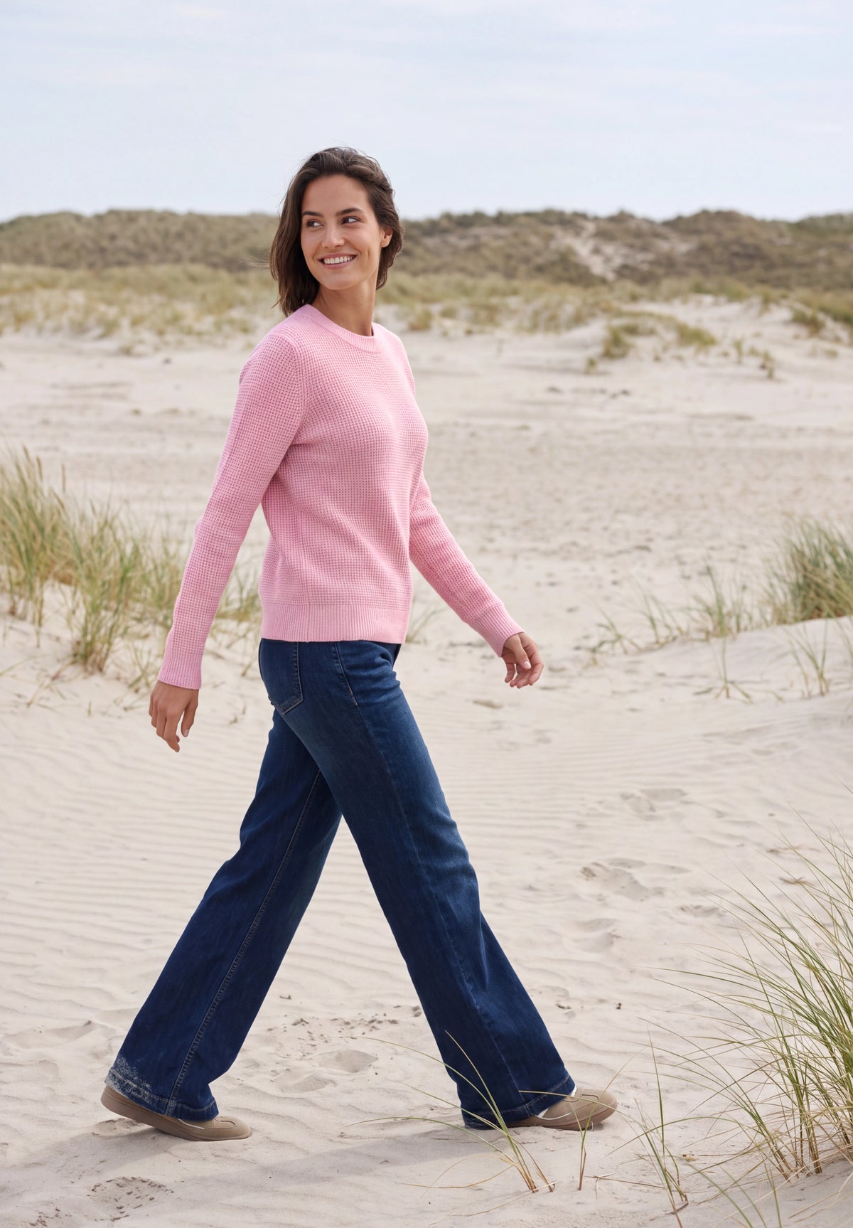 CECIL Damen Strukturpullover mit Rundhals - Rosa meliert mellow rose melange