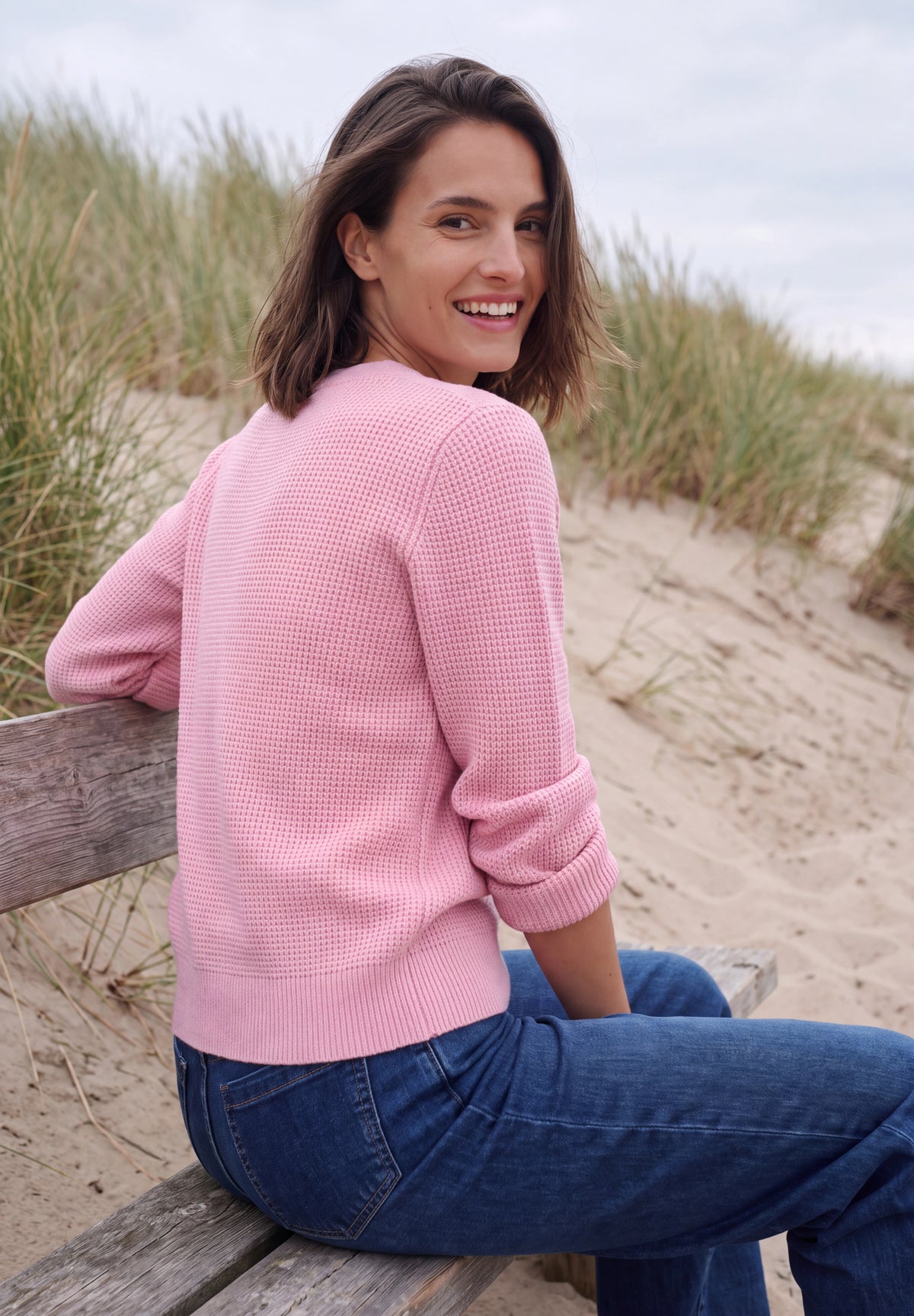 CECIL Damen Strukturpullover mit Rundhals - Rosa meliert mellow rose melange