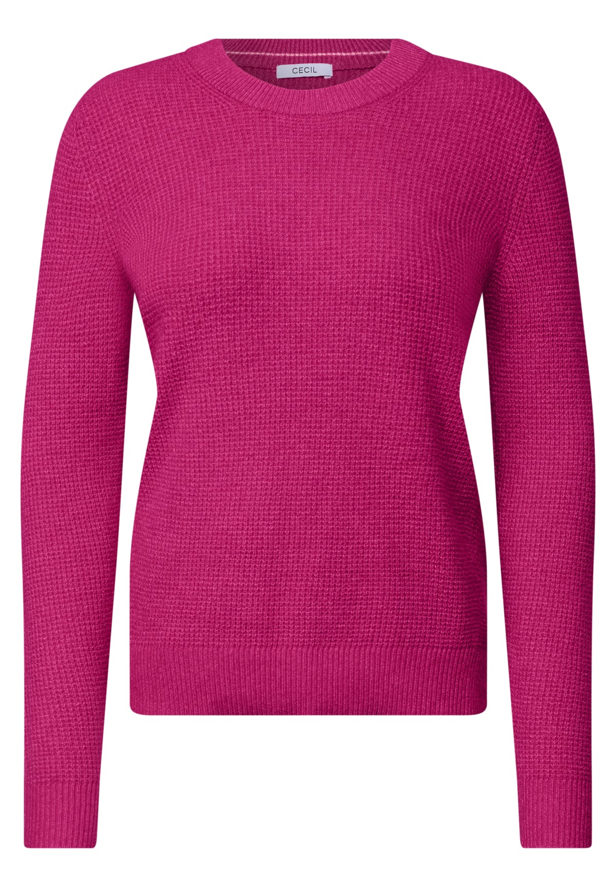CECIL Damen Strukturpullover mit Rundhals - Pink meliert pink flash melange