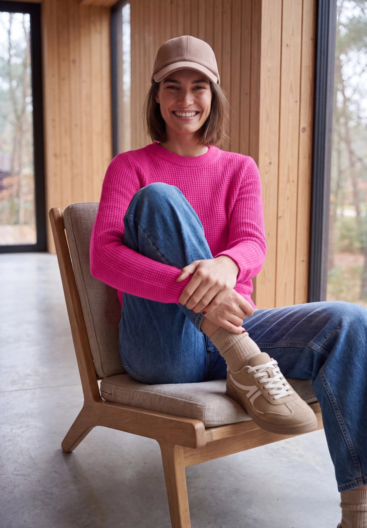 CECIL Damen Strukturpullover mit Rundhals - Pink meliert pink flash melange