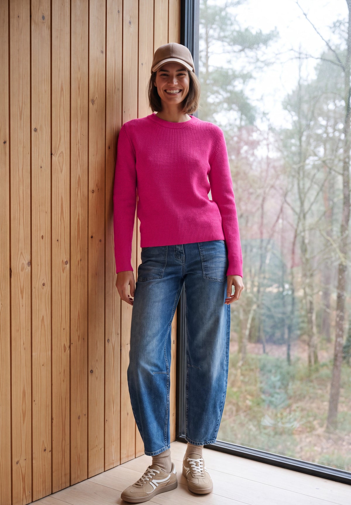 CECIL Damen Strukturpullover mit Rundhals - Pink meliert pink flash melange