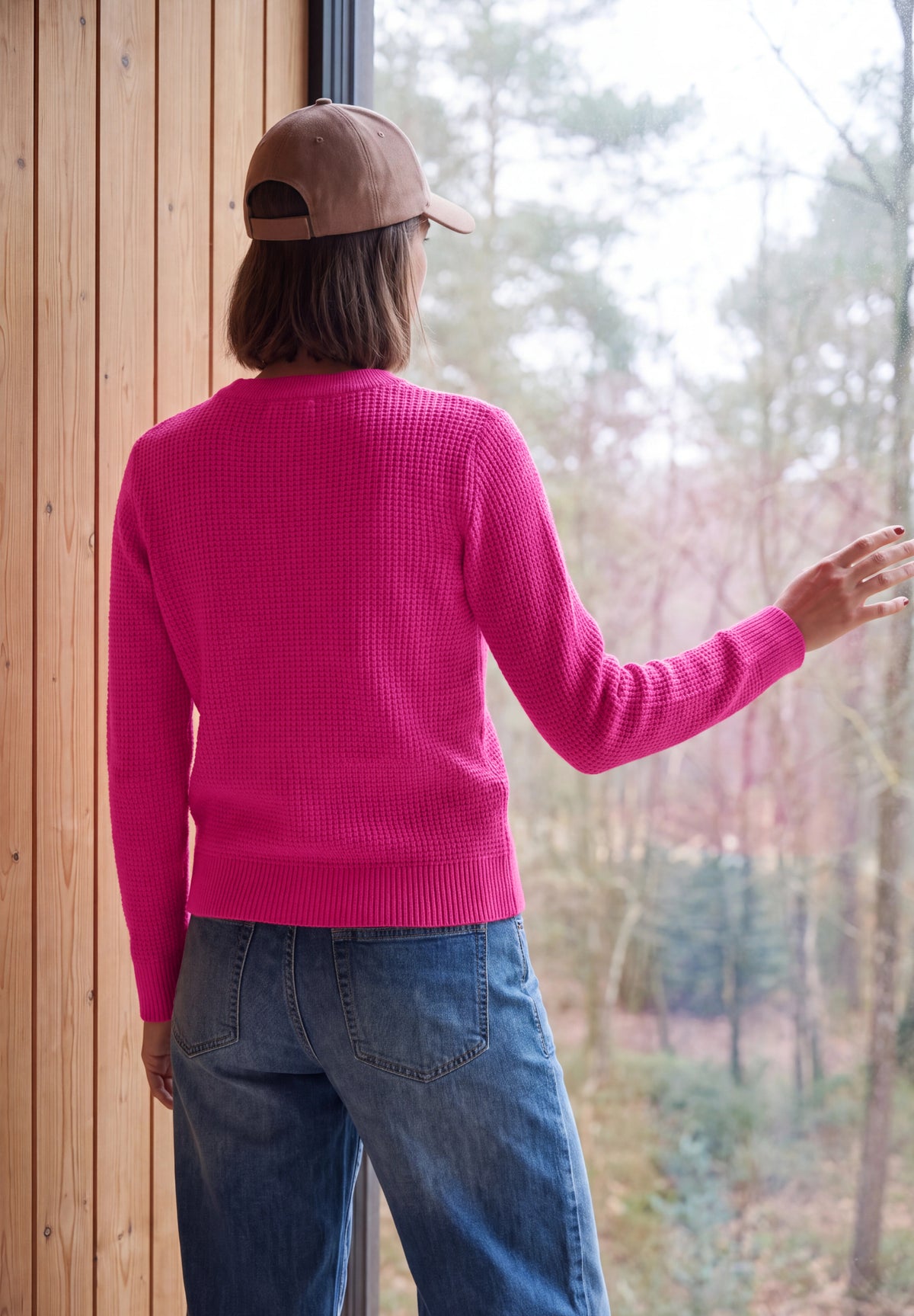 CECIL Damen Strukturpullover mit Rundhals - Pink meliert pink flash melange