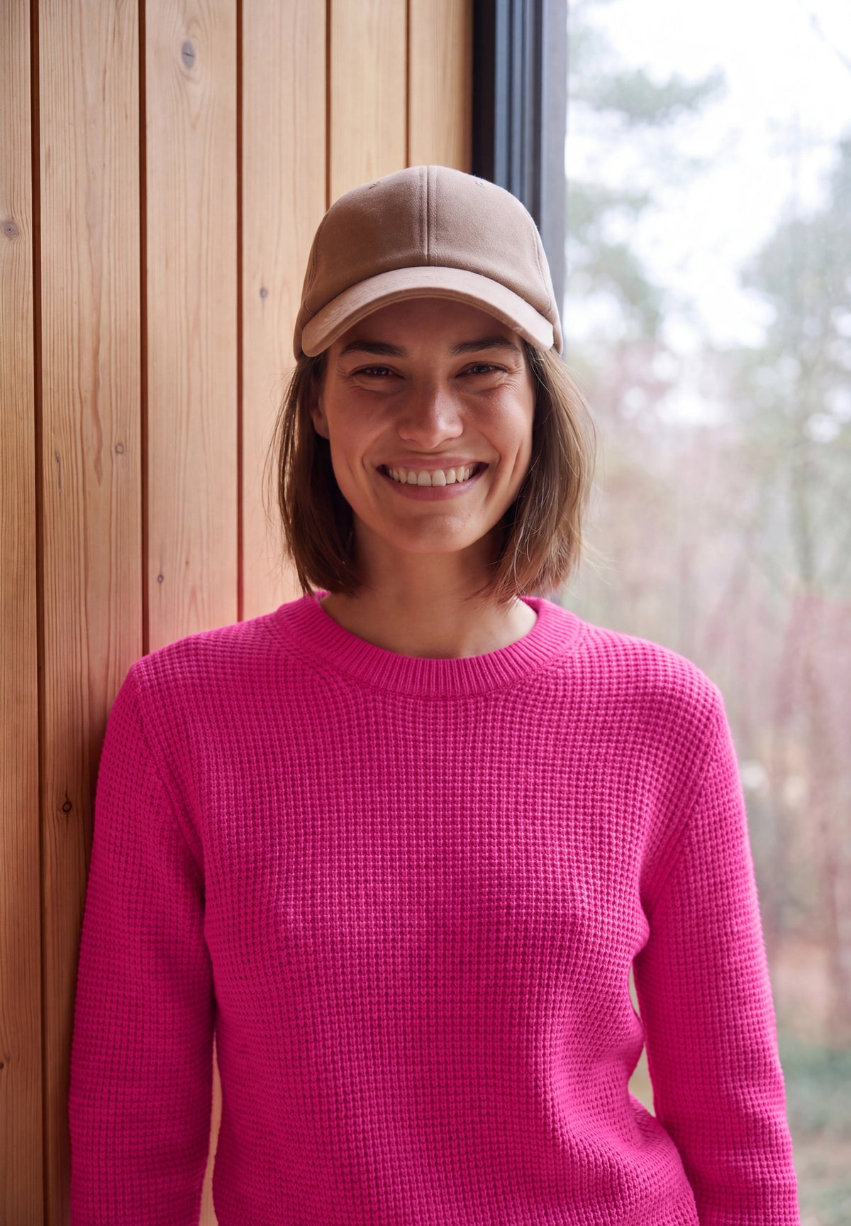 CECIL Damen Strukturpullover mit Rundhals - Pink meliert pink flash melange