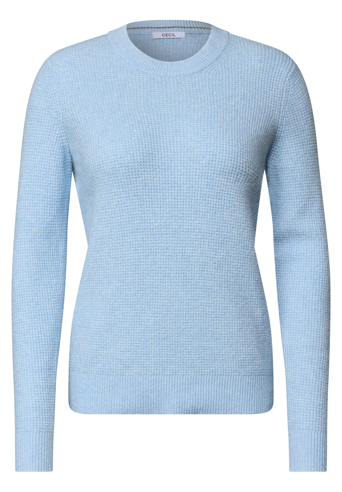 CECIL Damen Strukturpullover mit Rundhals - Blau meliert cosmopolitan blue melange