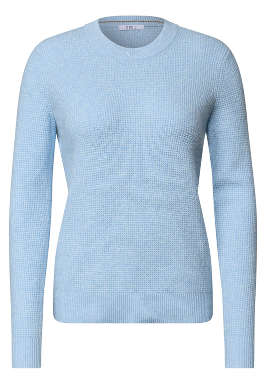 CECIL Damen Strukturpullover mit Rundhals - Blau meliert cosmopolitan blue melange