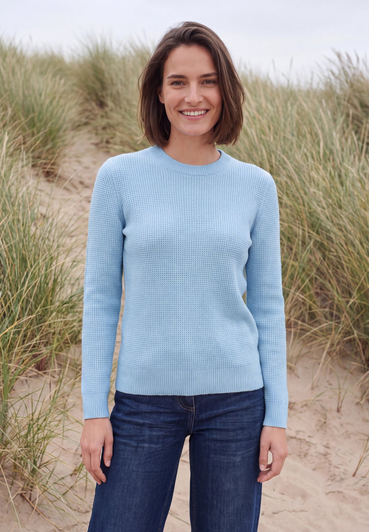 CECIL Damen Strukturpullover mit Rundhals - Blau meliert cosmopolitan blue melange