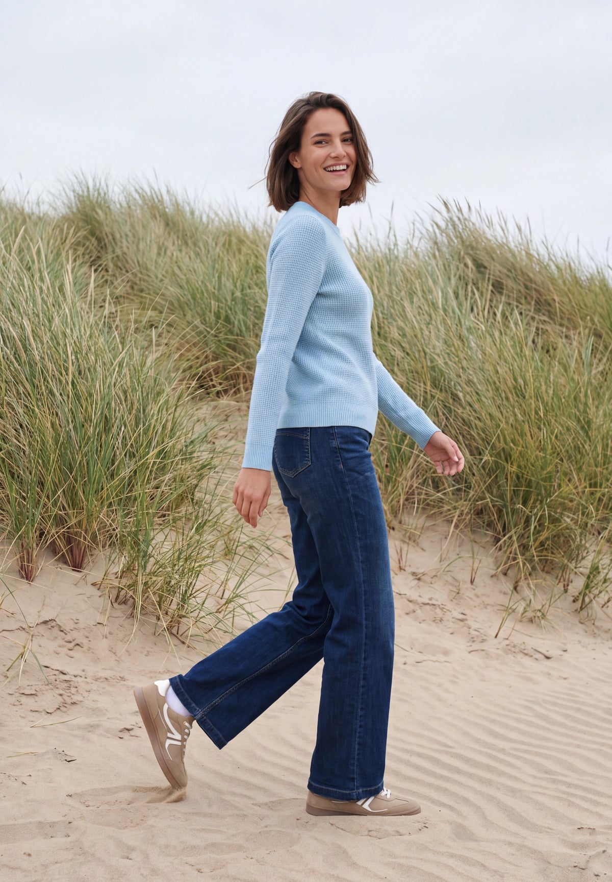 CECIL Damen Strukturpullover mit Rundhals - Blau meliert cosmopolitan blue melange