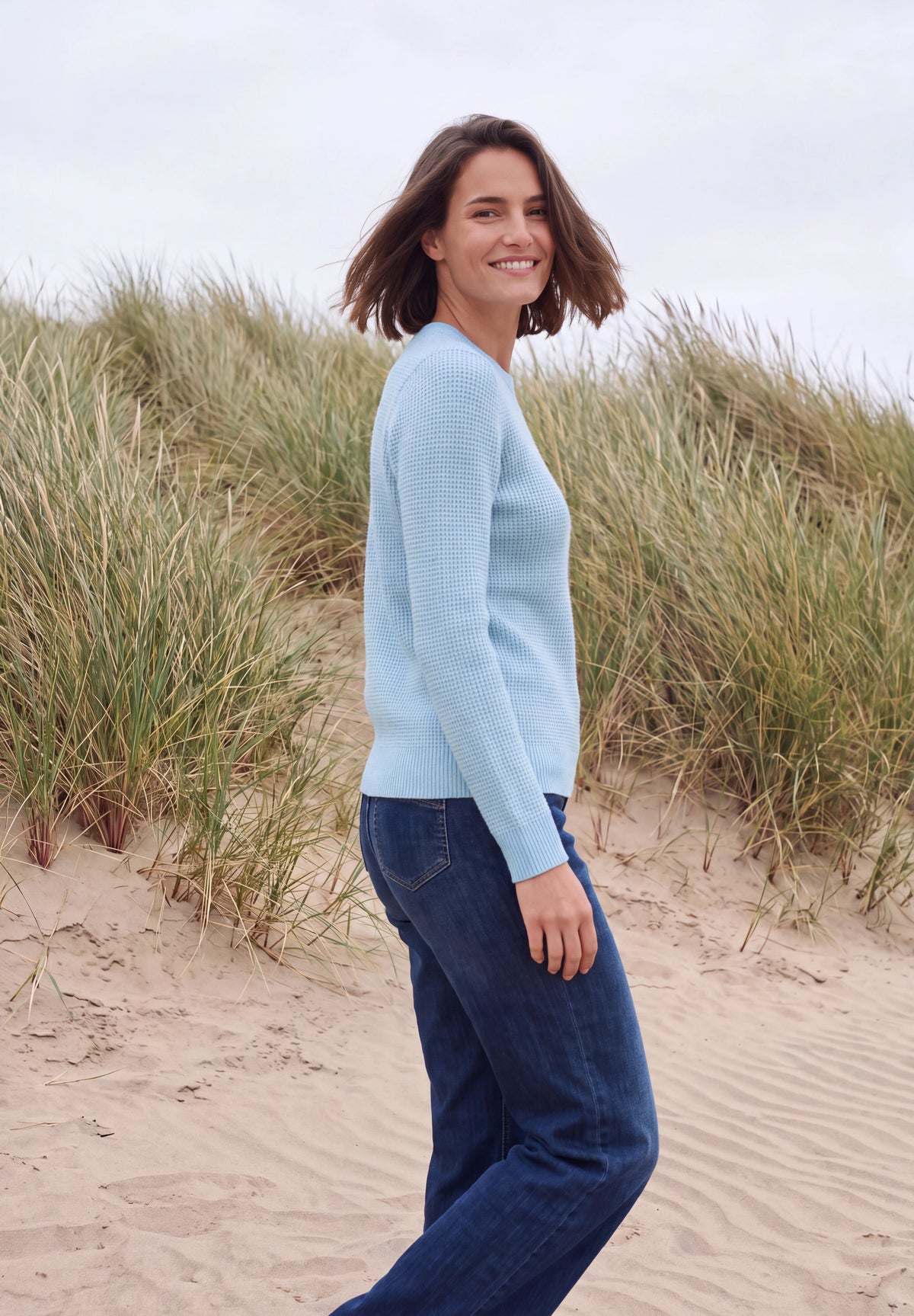 CECIL Damen Strukturpullover mit Rundhals - Blau meliert cosmopolitan blue melange