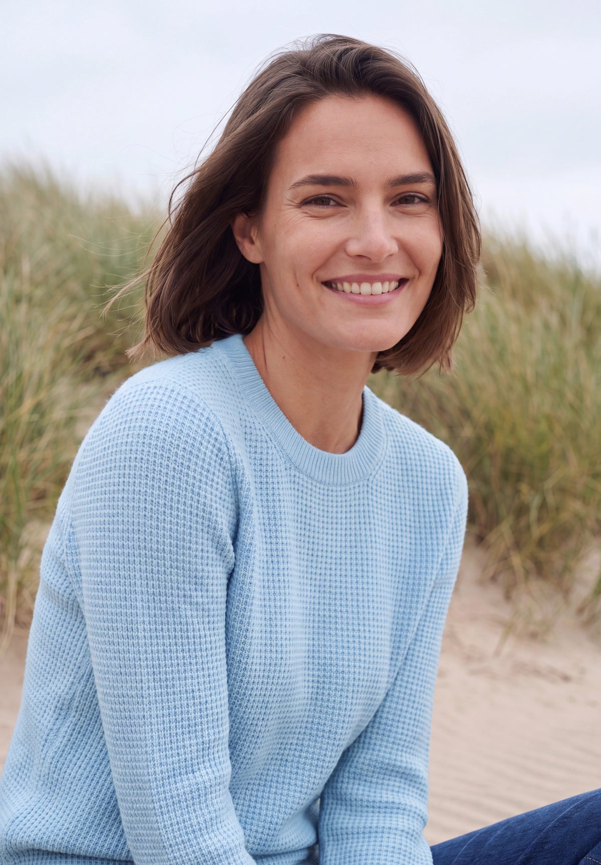 CECIL Damen Strukturpullover mit Rundhals - Blau meliert cosmopolitan blue melange