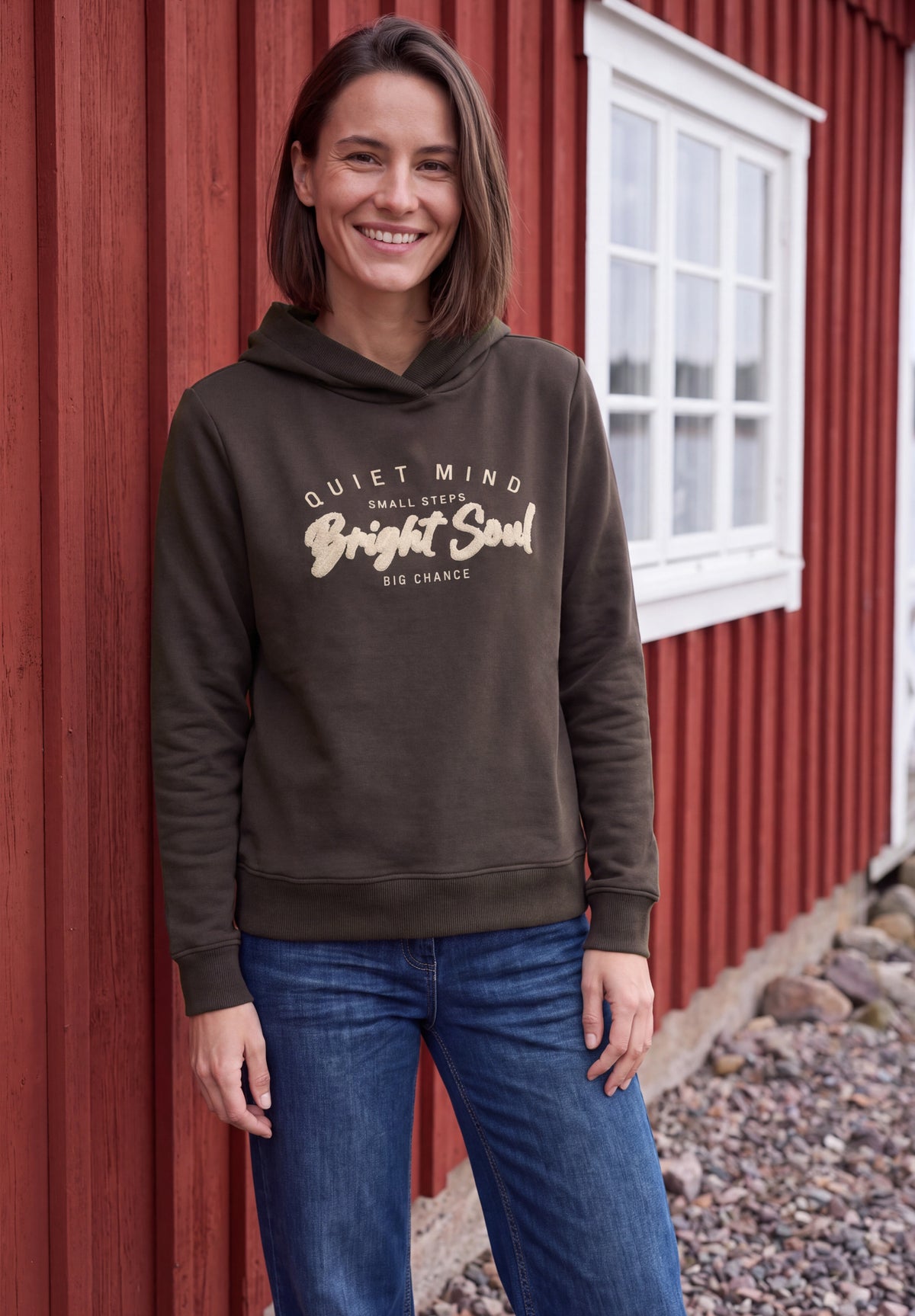 CECIL Damen Hoodie-Sweatshirt mit Rippdetails - Trüffelbraun truffle brown