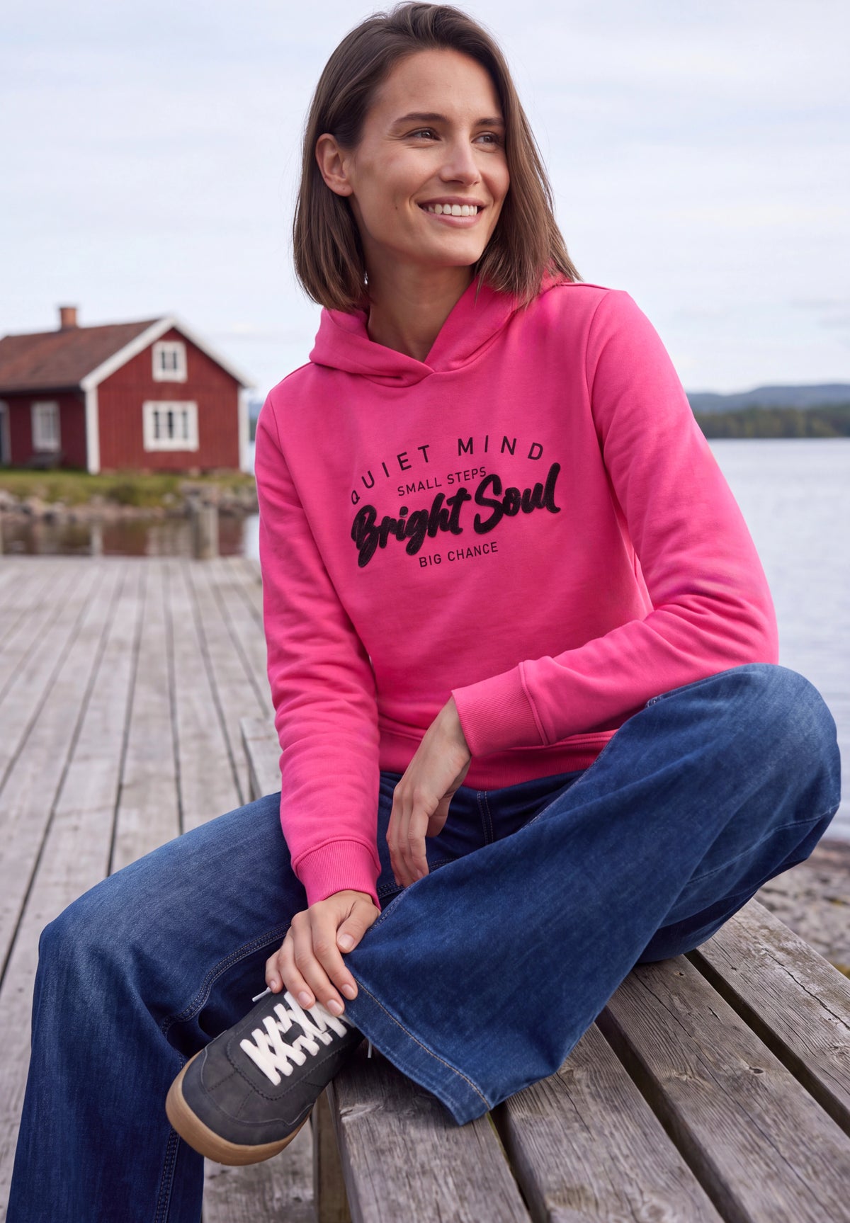 CECIL Damen Hoodie-Sweatshirt mit Rippdetails - Pink pink flash