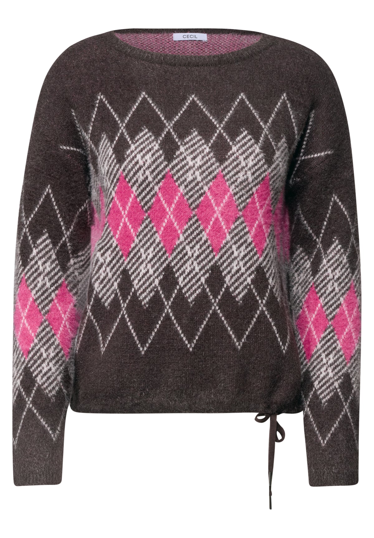 CECIL Damen Federgarn-Pullover mit Argyle-Muster - Braun truffle brown