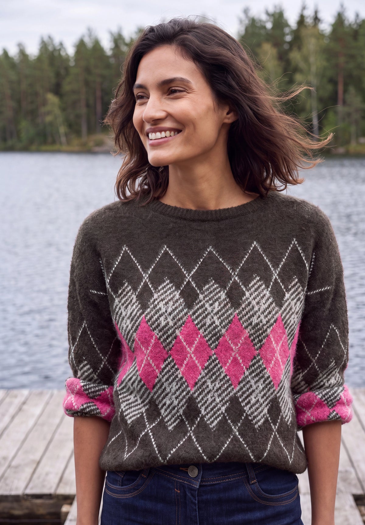 CECIL Damen Federgarn-Pullover mit Argyle-Muster - Braun truffle brown