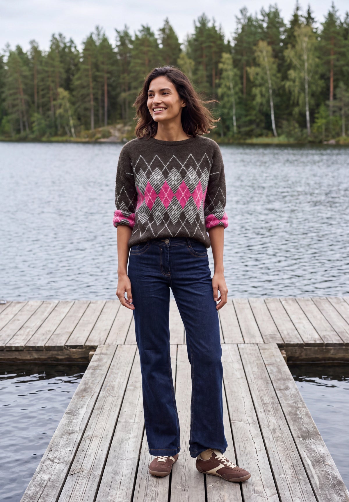 CECIL Damen Federgarn-Pullover mit Argyle-Muster - Braun truffle brown