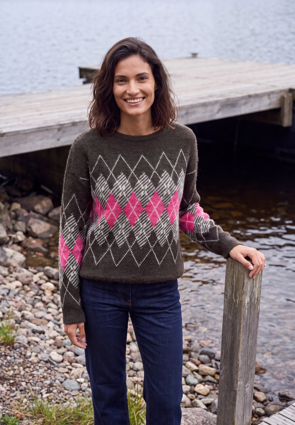 CECIL Damen Federgarn-Pullover mit Argyle-Muster - Braun truffle brown