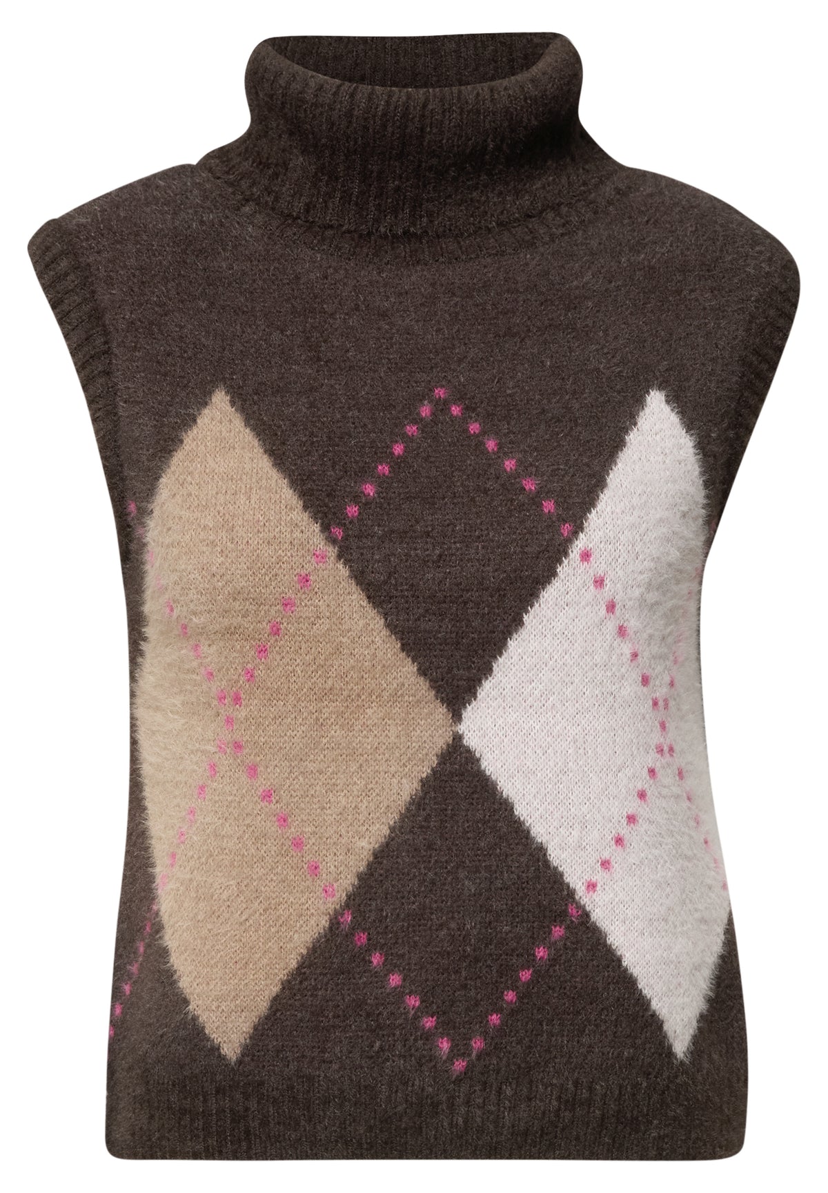 CECIL Damen Pullunder mit Kragen und Argyle-Muster - Trüffelbraun truffle brown