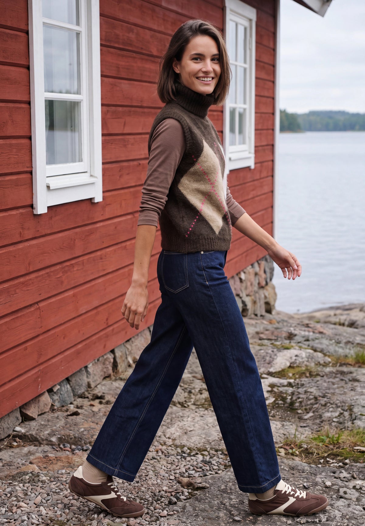 CECIL Damen Pullunder mit Kragen und Argyle-Muster - Trüffelbraun truffle brown