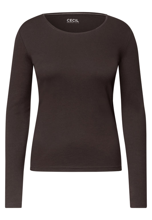 CECIL Damen Basic Langarmshirt mit Rundhals - Trüffelbraun truffle brown