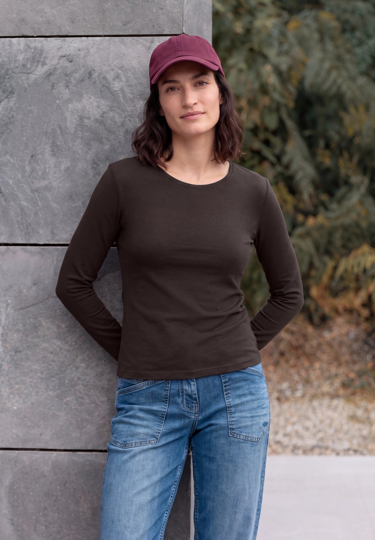 CECIL Damen Basic Langarmshirt mit Rundhals - Trüffelbraun truffle brown