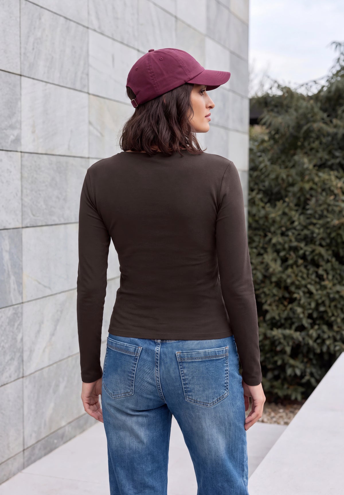 CECIL Damen Basic Langarmshirt mit Rundhals - Trüffelbraun truffle brown