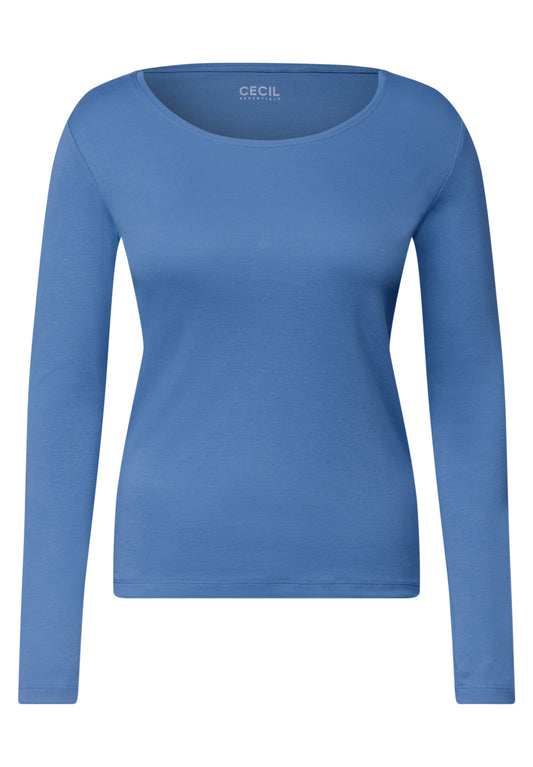 CECIL Damen Basic Langarmshirt mit Rundhals - Blau north blue