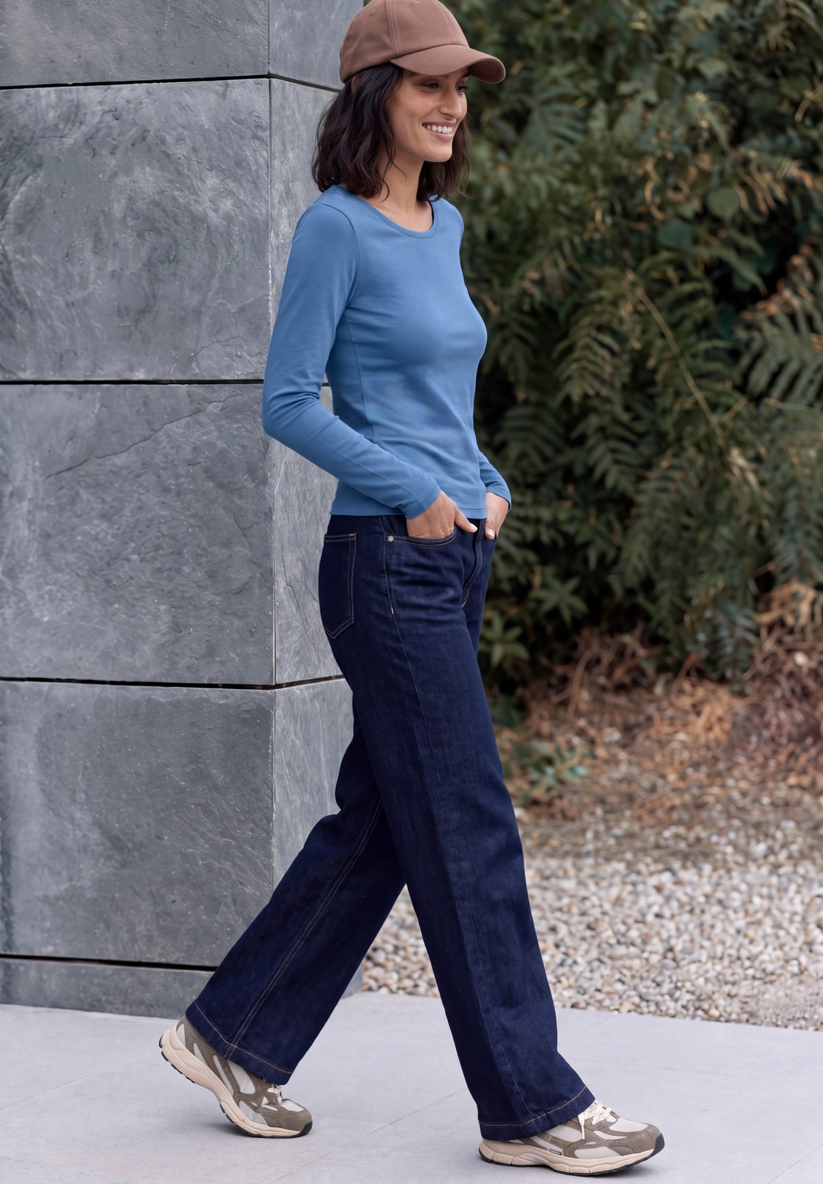 CECIL Damen Basic Langarmshirt mit Rundhals - Blau north blue