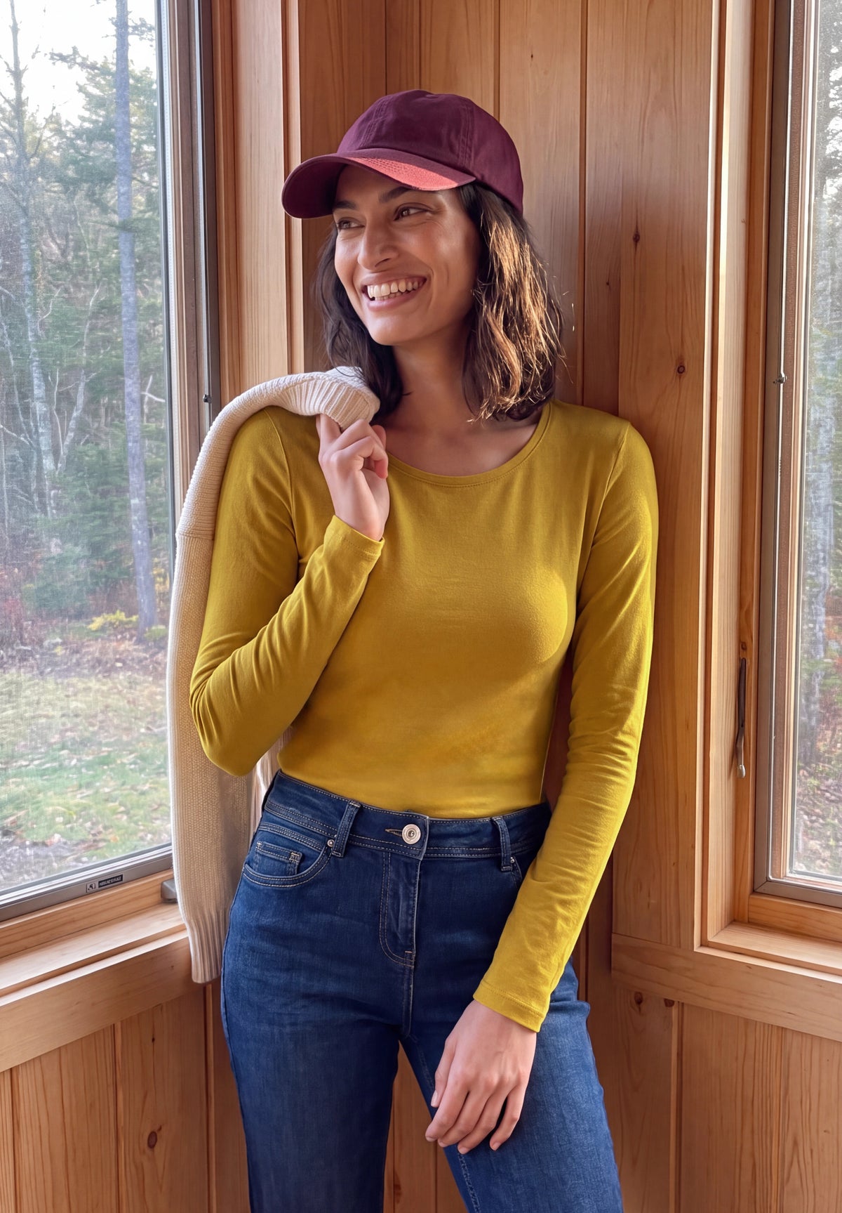 CECIL Damen Basic Langarmshirt mit Rundhals - Honiggelb golden honey