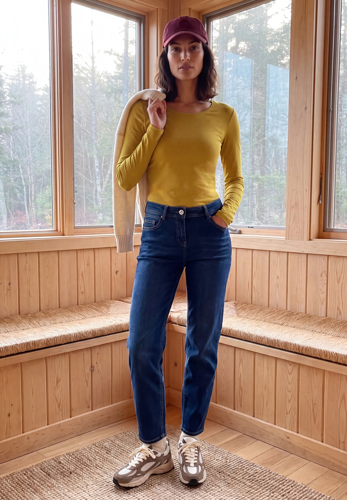 CECIL Damen Basic Langarmshirt mit Rundhals - Honiggelb golden honey