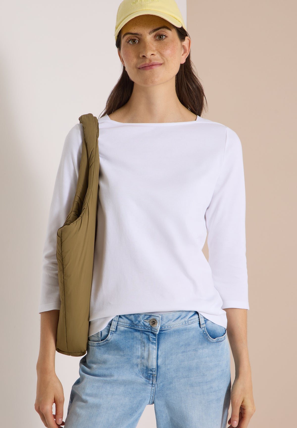 CECIL Damen Basic Shirt mit U-Boot-Ausschnitt - Weiß weiß