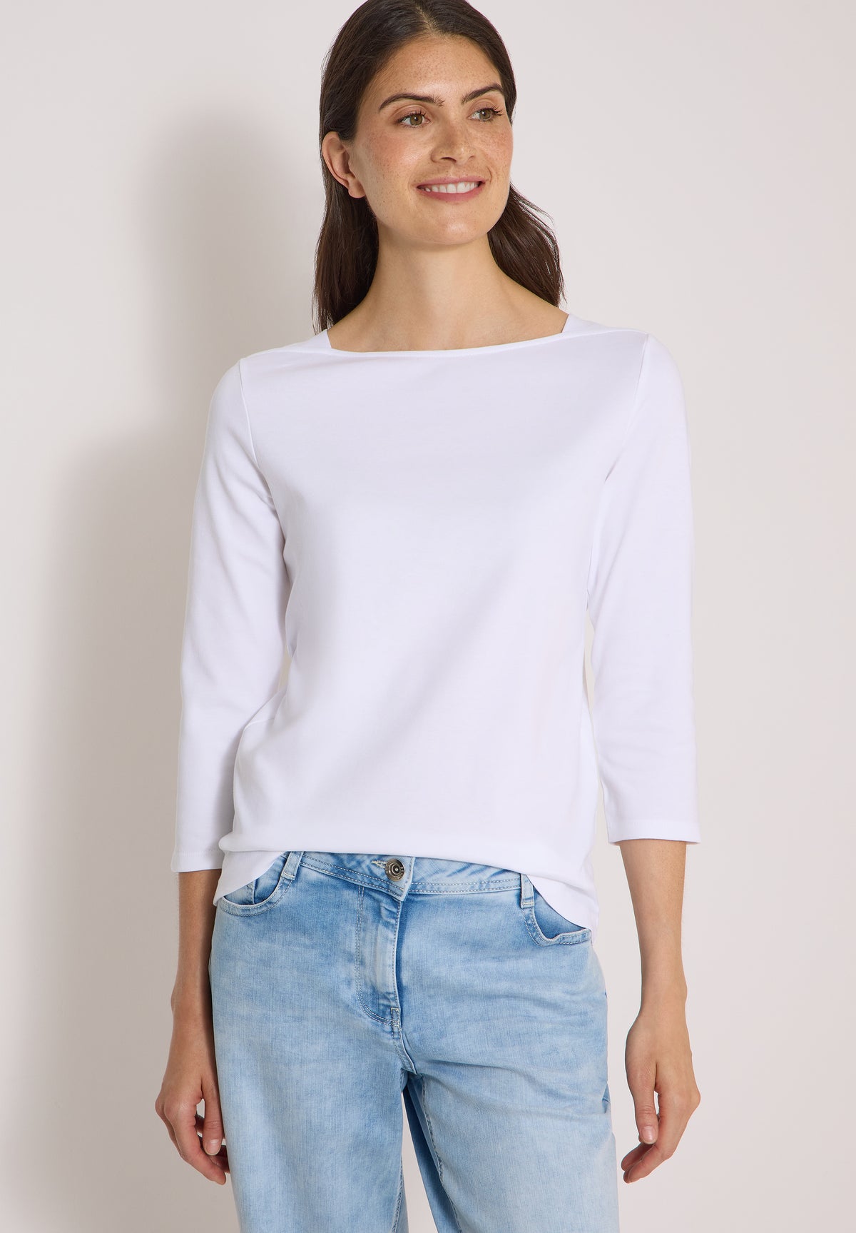 CECIL Damen Basic Shirt mit U-Boot-Ausschnitt - Weiß weiß