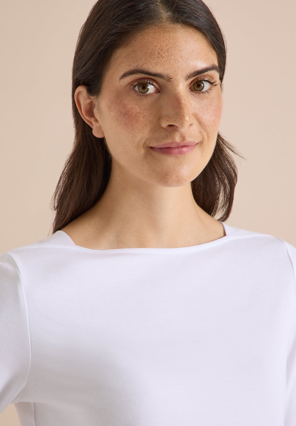 CECIL Damen Basic Shirt mit U-Boot-Ausschnitt - Weiß weiß