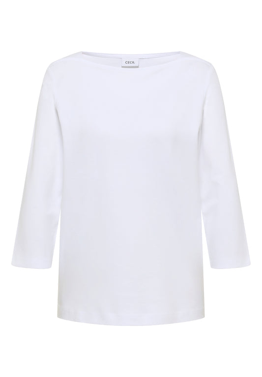 CECIL Damen Basic Shirt mit U-Boot-Ausschnitt - Weiß weiß