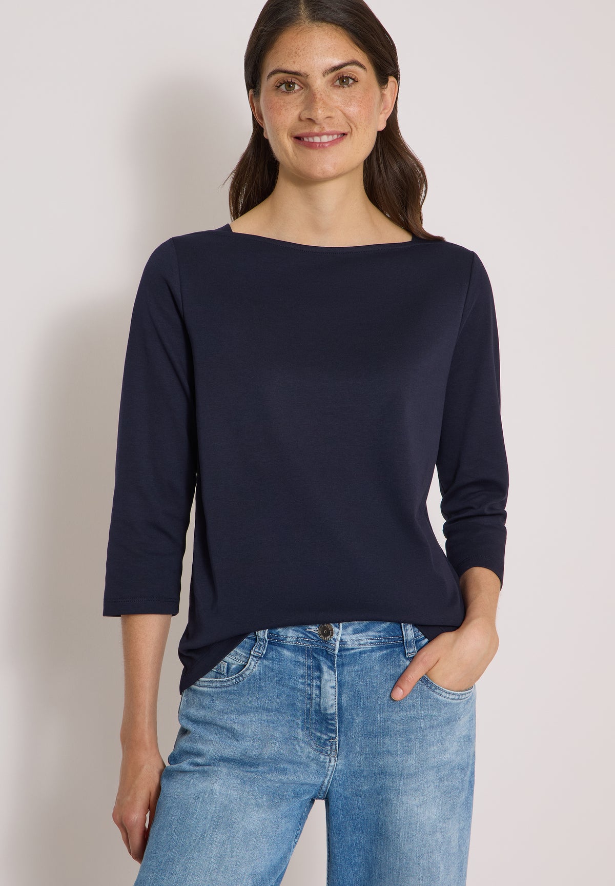 CECIL Damen Basic Shirt mit U-Boot-Ausschnitt - Dunkelblau urban dark blue